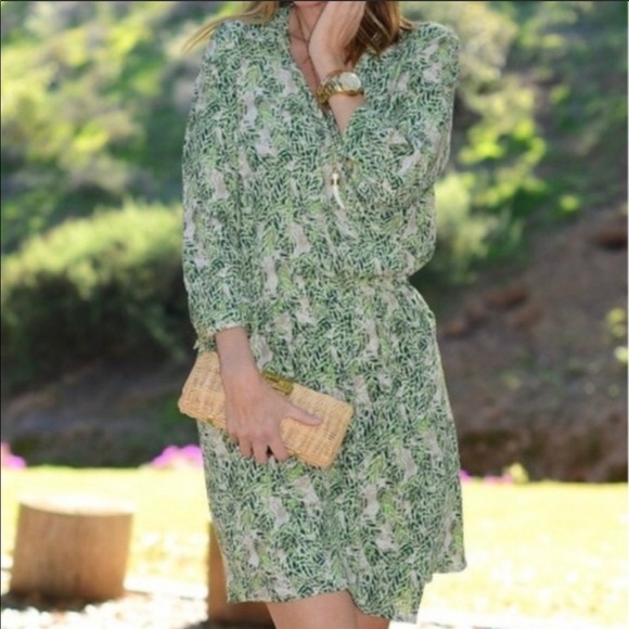 CAbi Dresses & Skirts - Cabi Green Leaf Print faux wrap dress